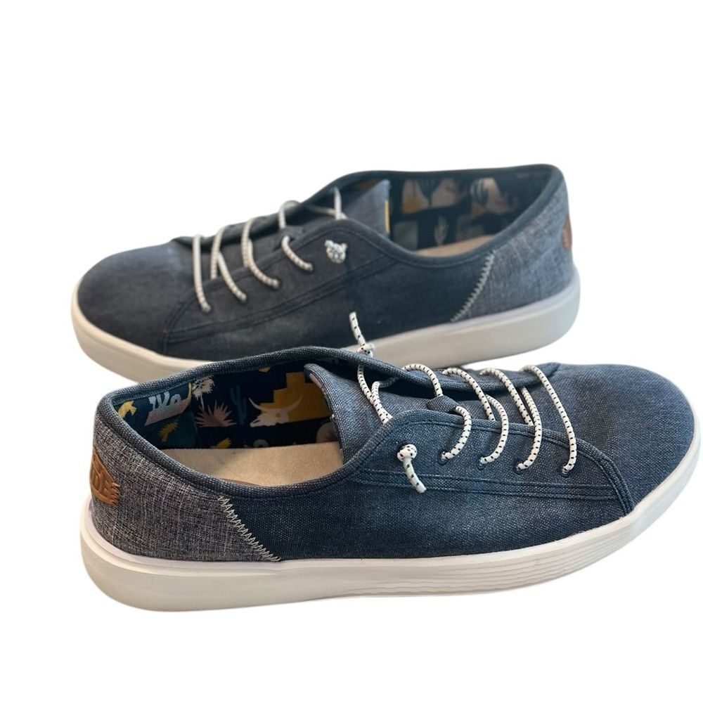 Hey Dude Men’s Size 12 Blue Canvas Lace-Up Casual Shoes Lightweight Comfort